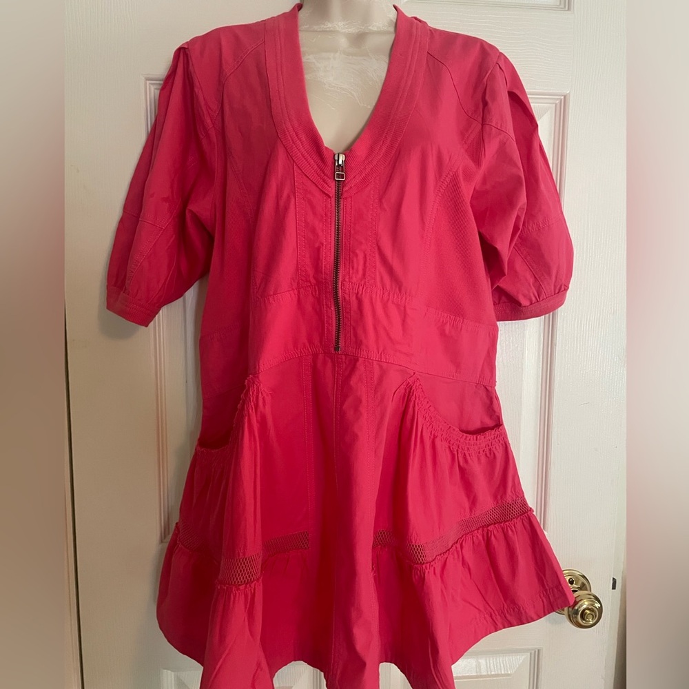 Pink Pleated Tiered Puff Sleeve Sundress